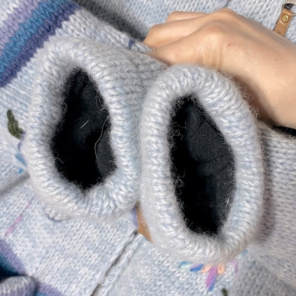 Kyber Blue Knit Full Zip Lined Wool Snowflake Flower Hoodie Sweater S - Picture 10 of 15